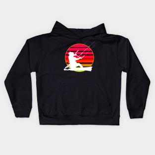 Retro Sunset KiteSurfer Riding A Wave White Silhouette Kids Hoodie